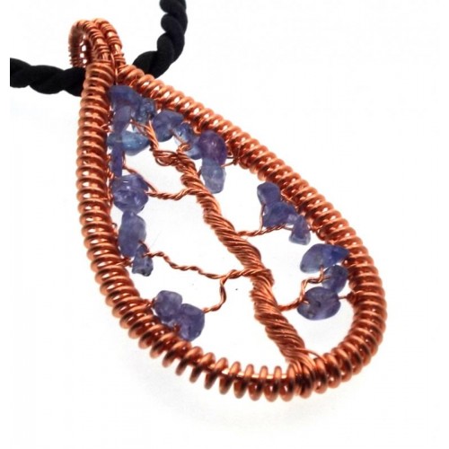 Tanzanite Gemstone Copper Tree of Life Pendant 14